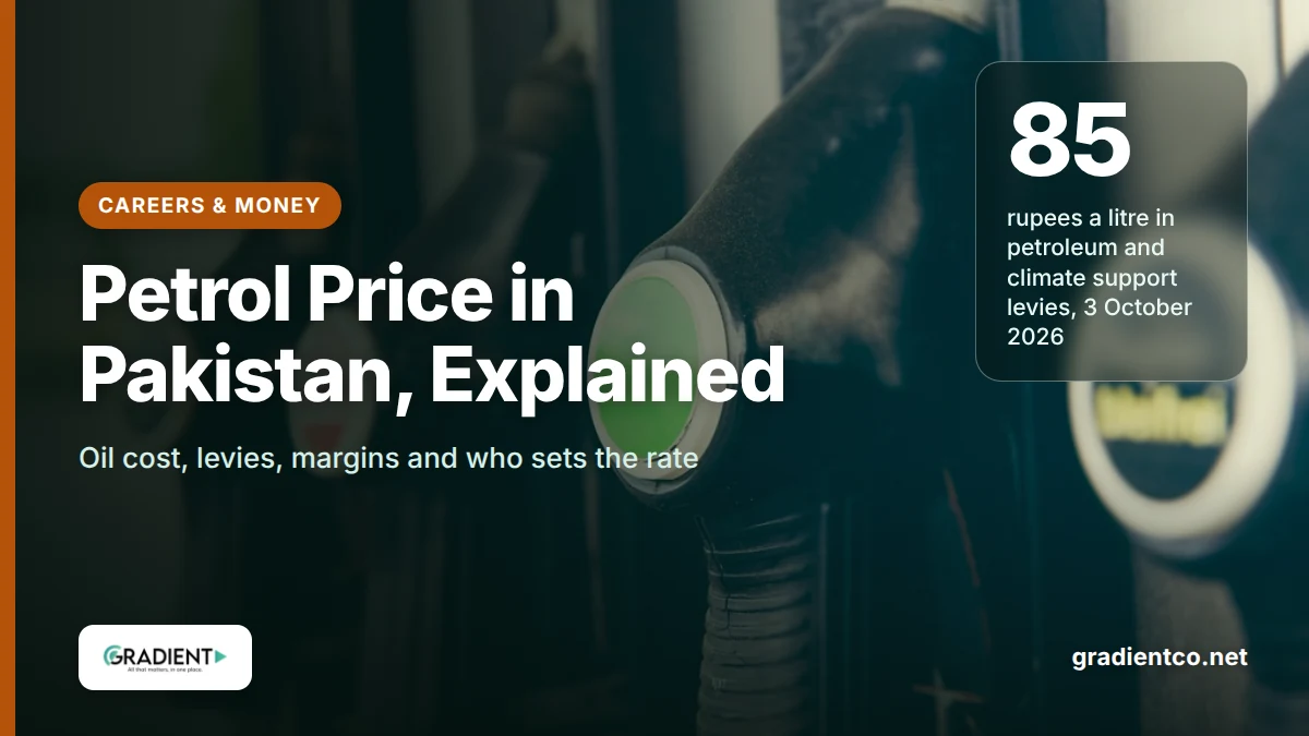 Petrol price in Pakistan explained: a row of fuel pump nozzles at a petrol station, the point where every rupee of the Rs 392.76 a litre is paid
