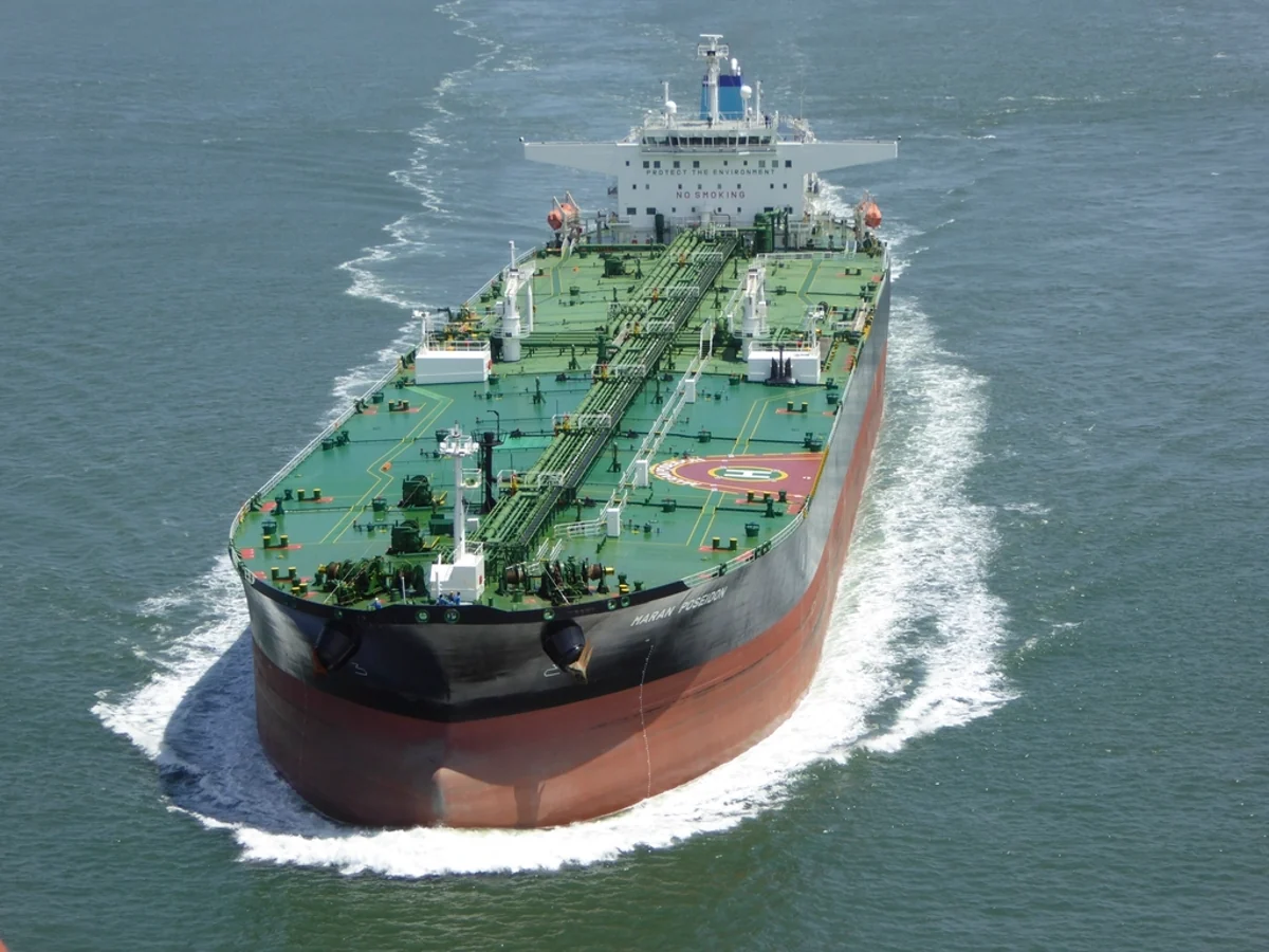 A loaded crude oil tanker under way at sea